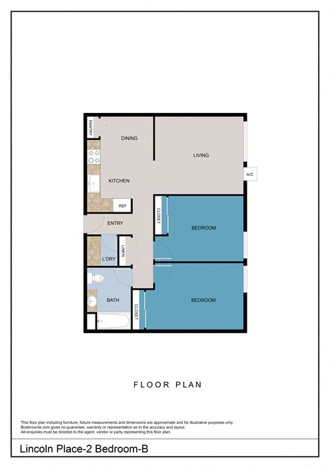 Floor plan for 2 beds, 1 bath, 827 sqft
